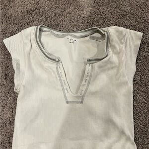 Urban Outfitters Cream Ribbed Short Sleeve Top